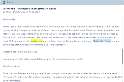 article de presse évoquant la détection de parking silo